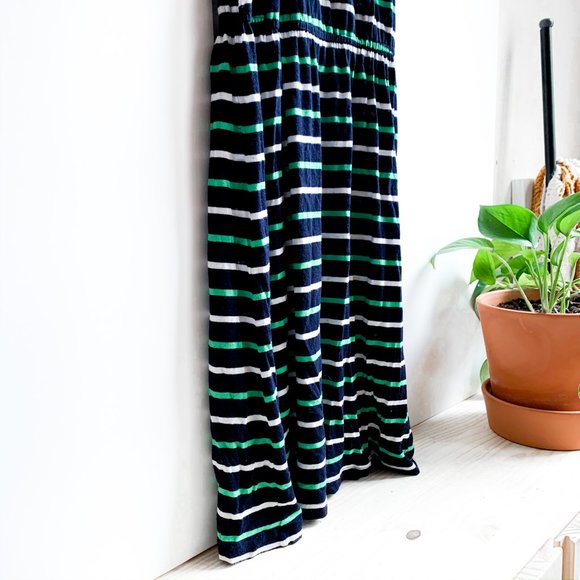 j crew striped navy spring dress elastic waist - Picture 2 of 2